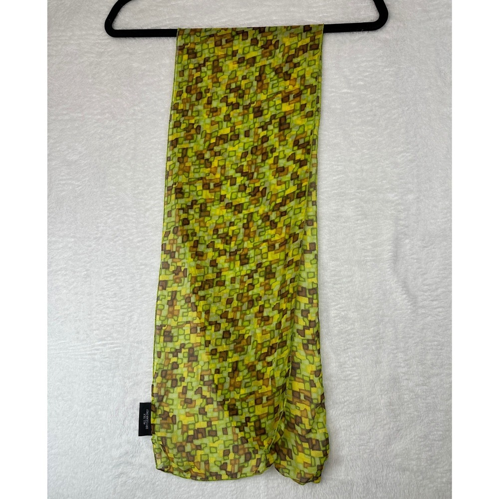 Kenneth Cole Scarf Green Geometric Silk Lightweight Rectangular